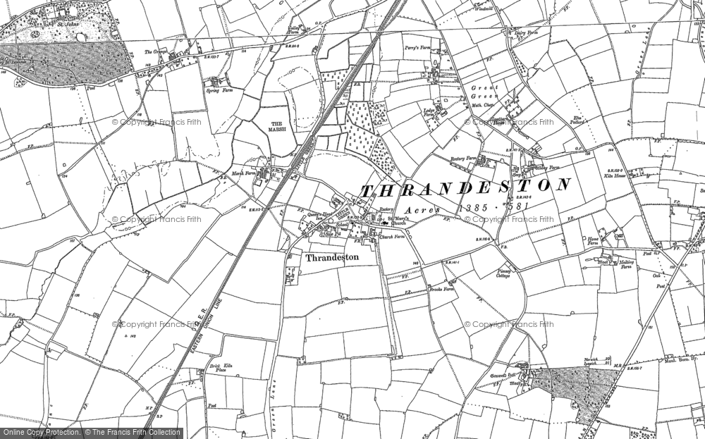 Old Map of Thrandeston, 1885 - 1903 in 1885