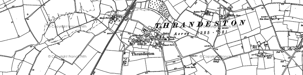 Old map of Thrandeston in 1885