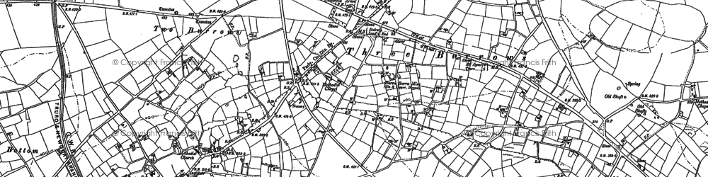Old map of Three Burrows in 1879