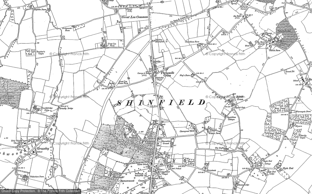 Old Map of Three Mile Cross, 1898 - 1910 in 1898