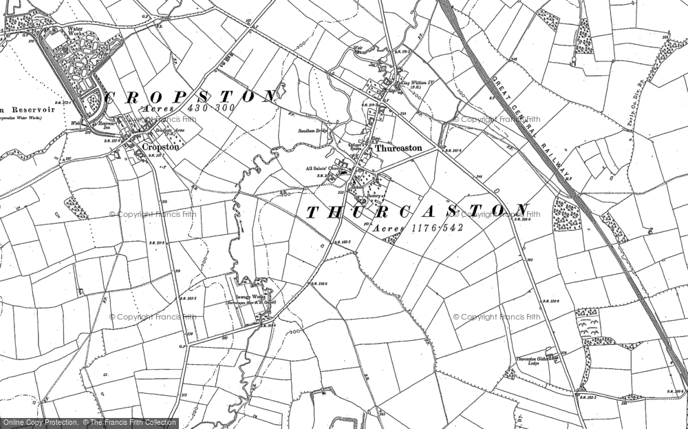 Old Map of Thurcaston, 1883 in 1883