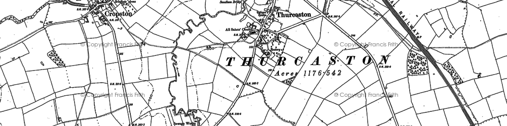 Old map of Thurcaston in 1883
