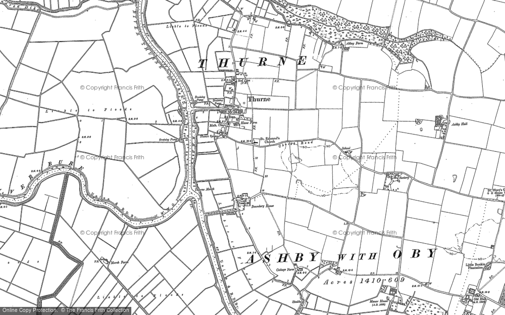 Old Map of Thurne, 1883 in 1883