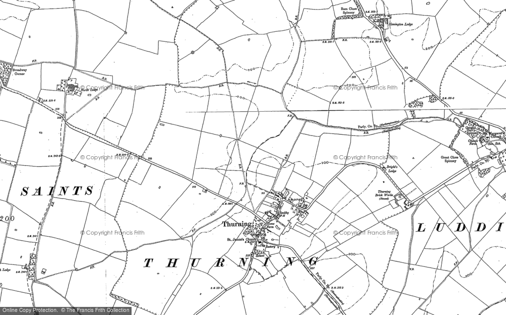 Old Map of Historic Map covering Thurning Lodge in 1899