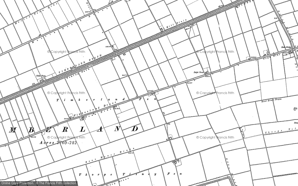 Old Map of Historic Map covering Timberland Delph in 1887