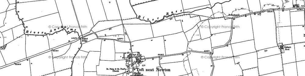 Old map of Toft next Newton in 1885