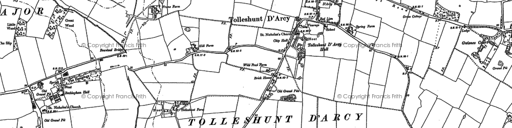 Old map of Tolleshunt D'Arcy in 1895