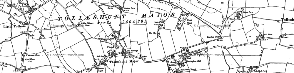 Old map of Tolleshunt Major in 1895