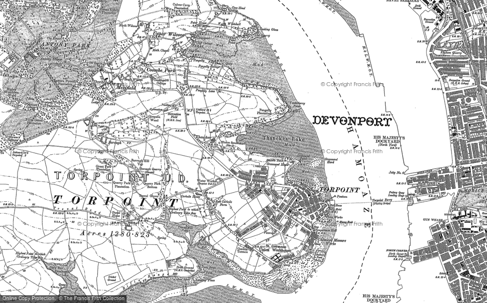 Old Map of Torpoint, 1883 - 1905 in 1883