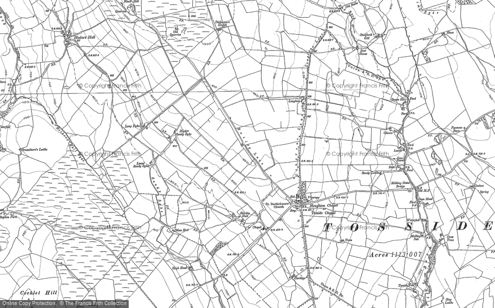 Old Map of Historic Map covering Bottoms Beck in 1907