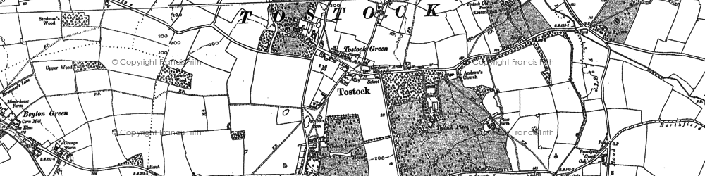 Old map of Tostock in 1883