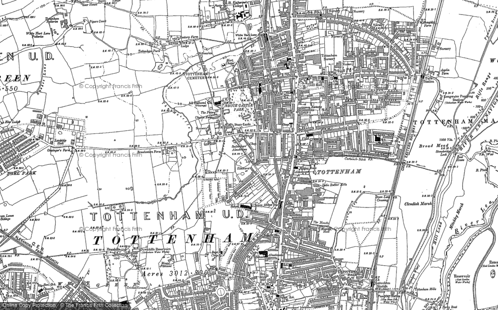 Old Map of Historic Map covering Bruce Castle in 1894