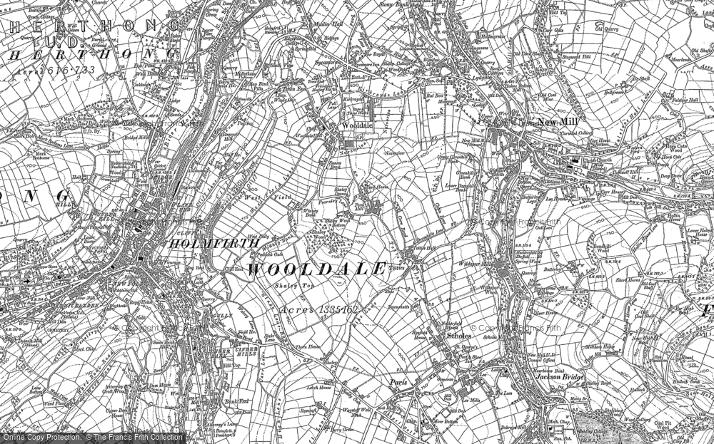 Old Map of Historic Map covering Wooldale in 1888