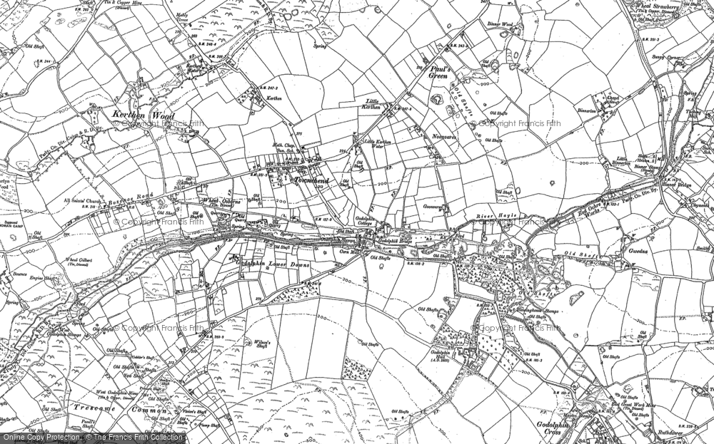 Old Map of Historic Map covering Kerthen Wood in 1877