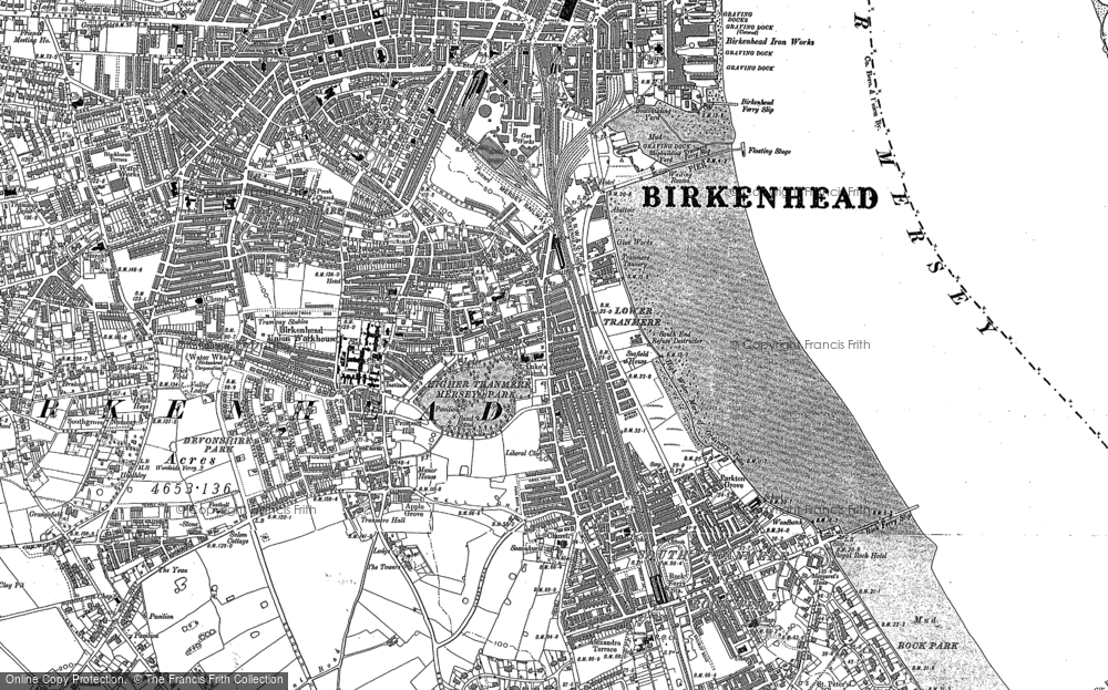 Old Map of Historic Map covering Rock Ferry in 1909