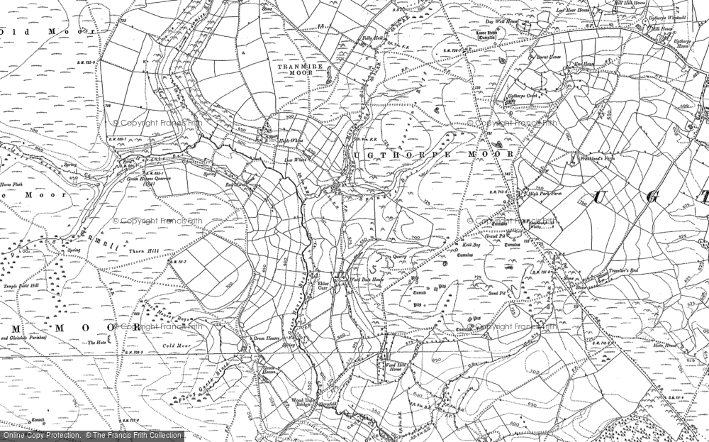Old Map of Historic Map covering Black Dyke Moor in 1893