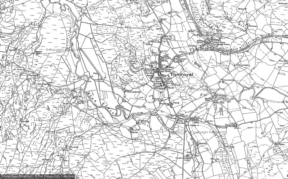 Old Map of Historic Map covering Afon Crawcwellt in 1887