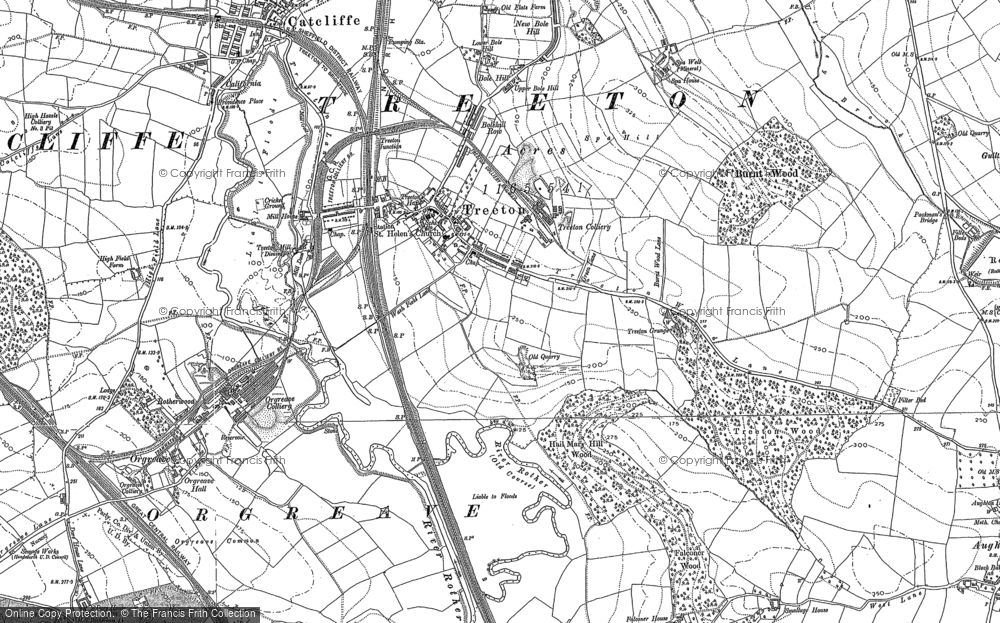 Old Map of Treeton, 1890 - 1891 in 1890