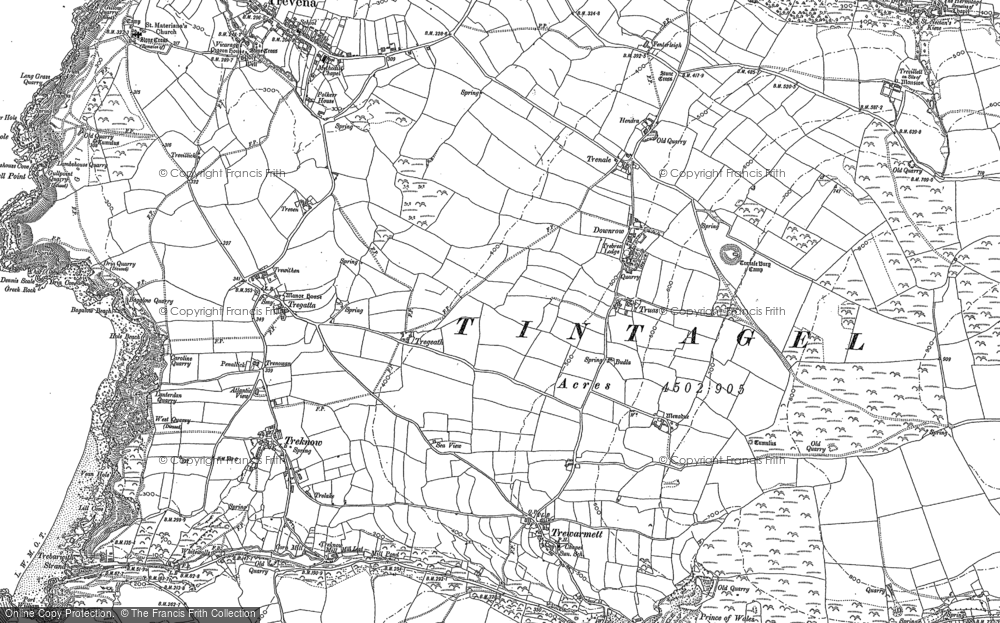 Old Map of Historic Map covering Truas in 1905