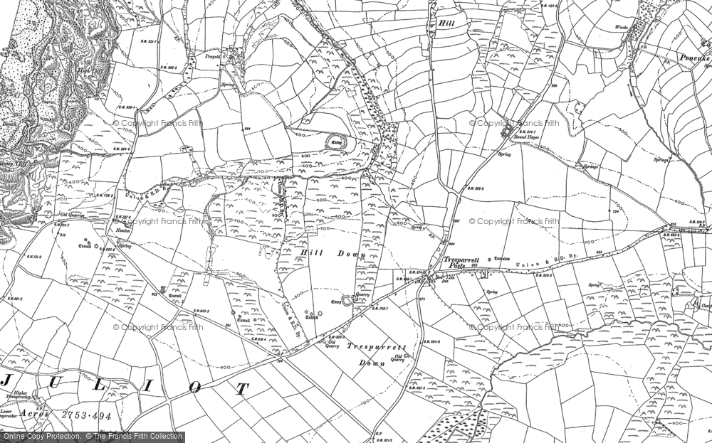 Old Map of Tresparrett Posts, 1882 - 1905 in 1882