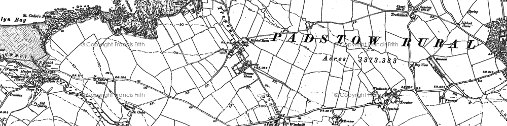 Old map of Trevone in 1880