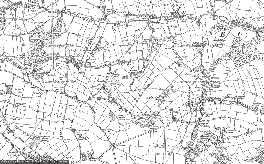 Old Map of Historic Map covering Bramley Moor in 1876