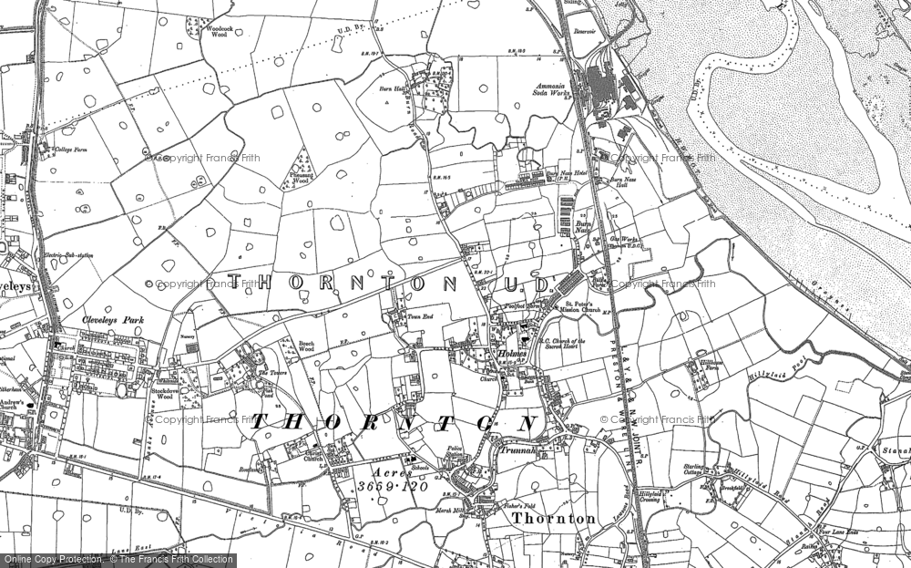 Old Map of Historic Map covering Burn Naze in 1910