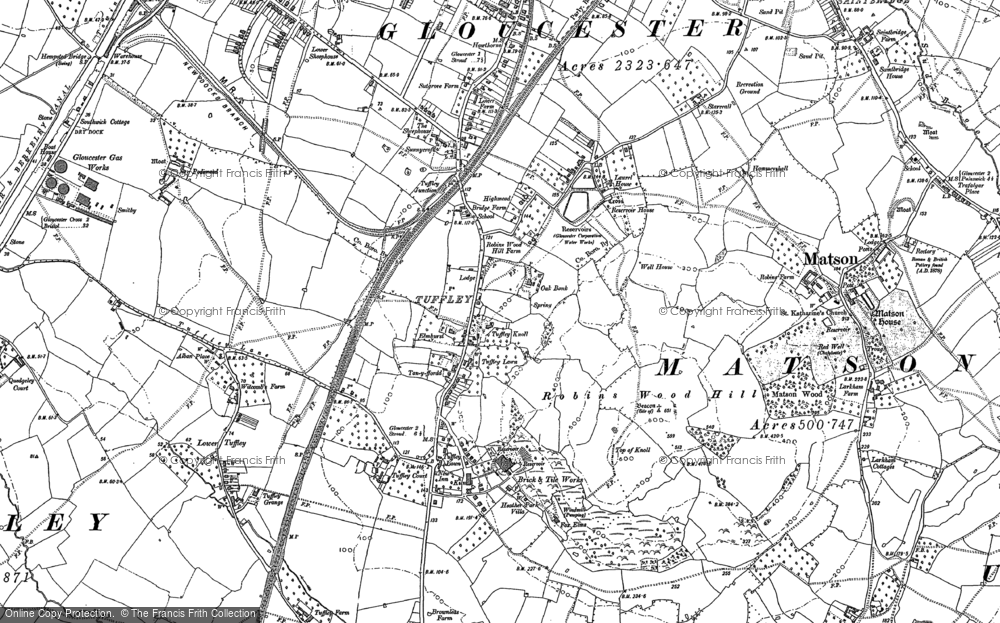 Old Map of Historic Map covering Lower Tuffley in 1883