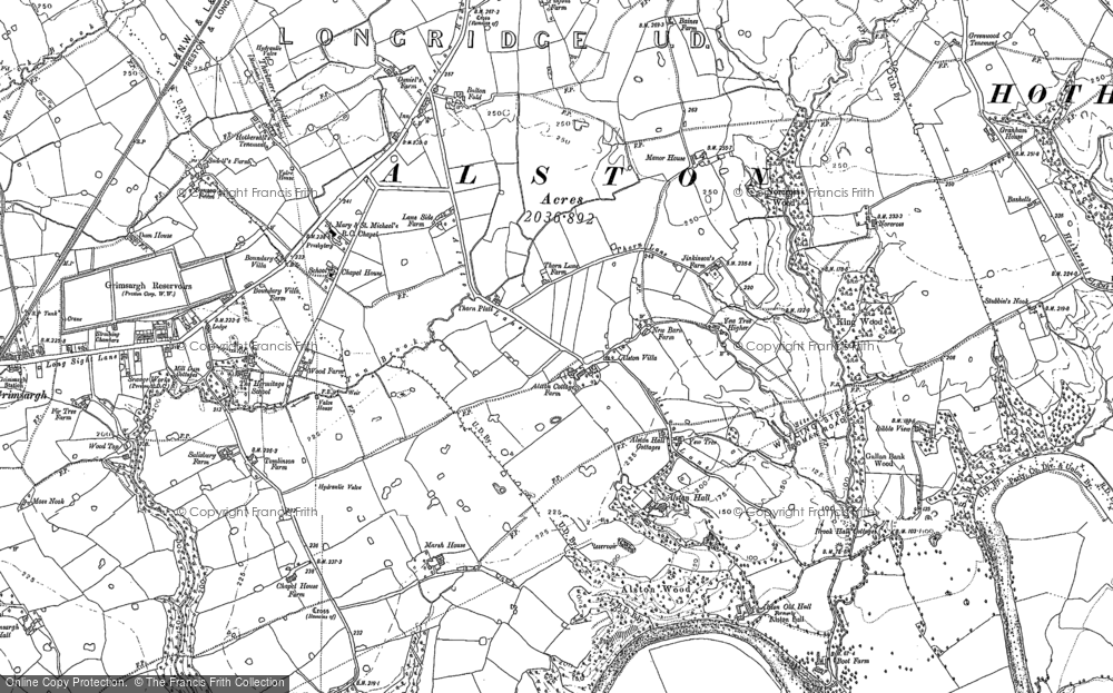 Old Map of Historic Map covering Balderstone Hall in 1892