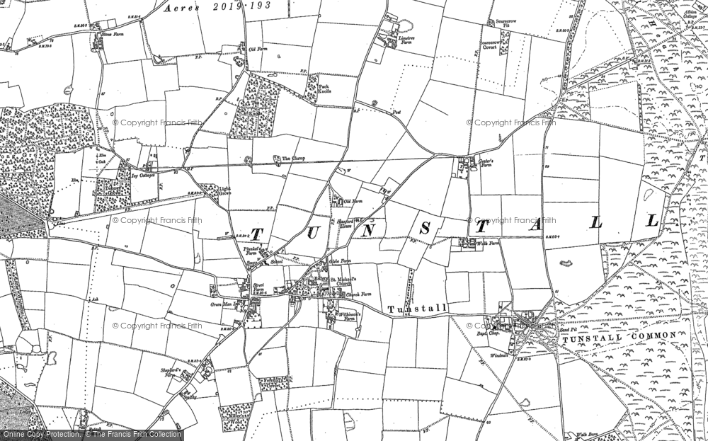 Old Map of Tunstall, 1883 in 1883