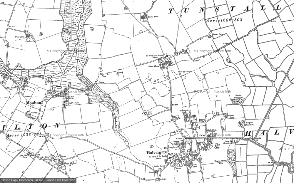 Old Map of Tunstall, 1884 in 1884