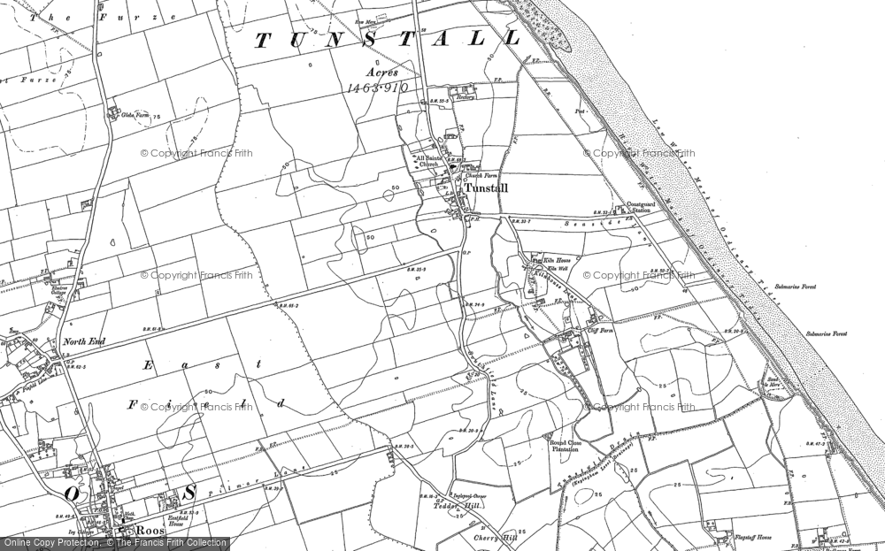 Old Map of Tunstall, 1908 in 1908