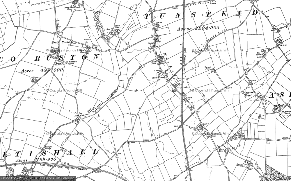 Old Map of Tunstead, 1884 - 1885 in 1884