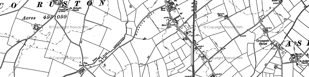 Old map of Tunstead in 1884