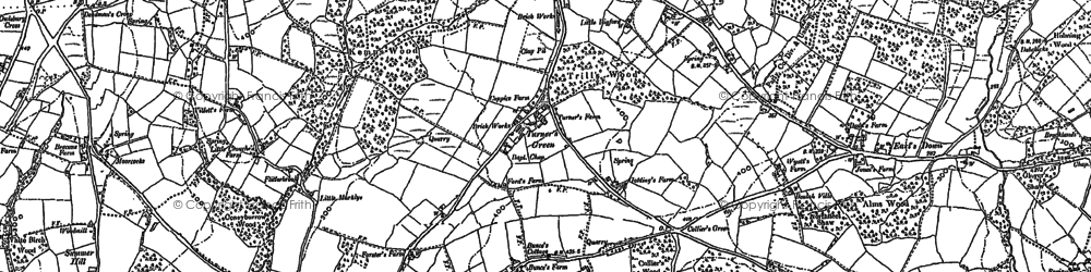 Old map of Three Cups Corner in 1897