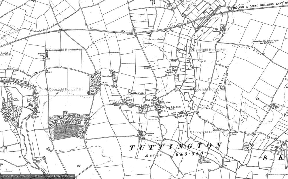 Old Map of Tuttington, 1885 in 1885