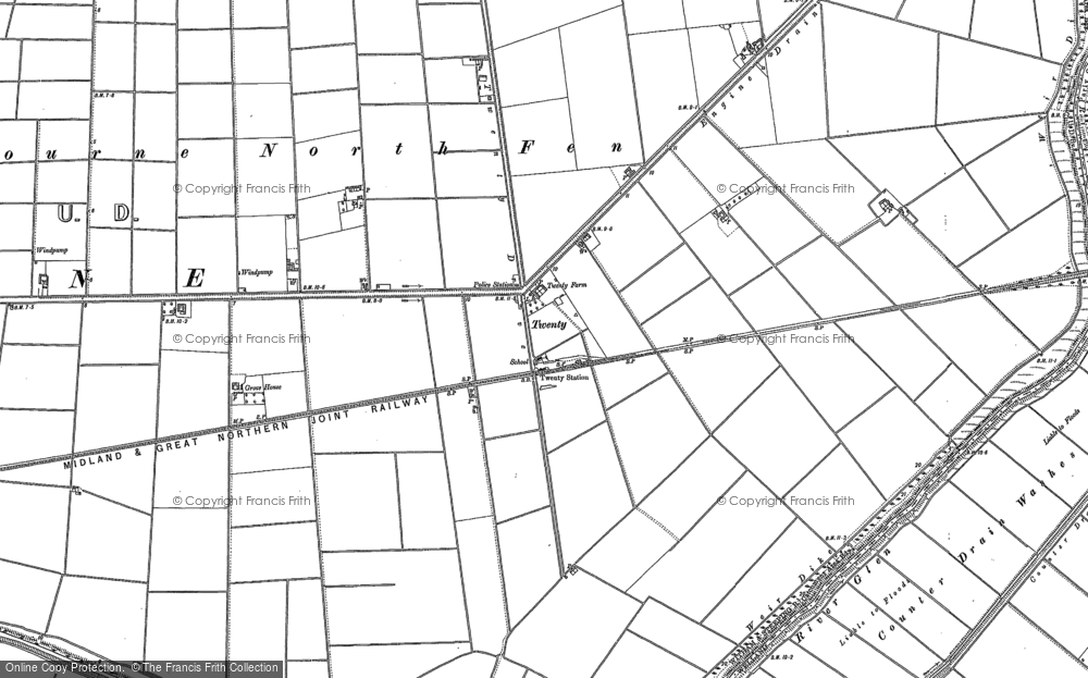 Old Map of Historic Map covering Bourne Eau in 1886