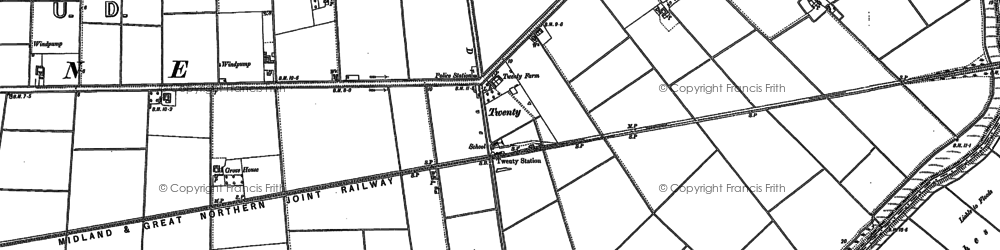 Old map of Bourne Eau in 1886