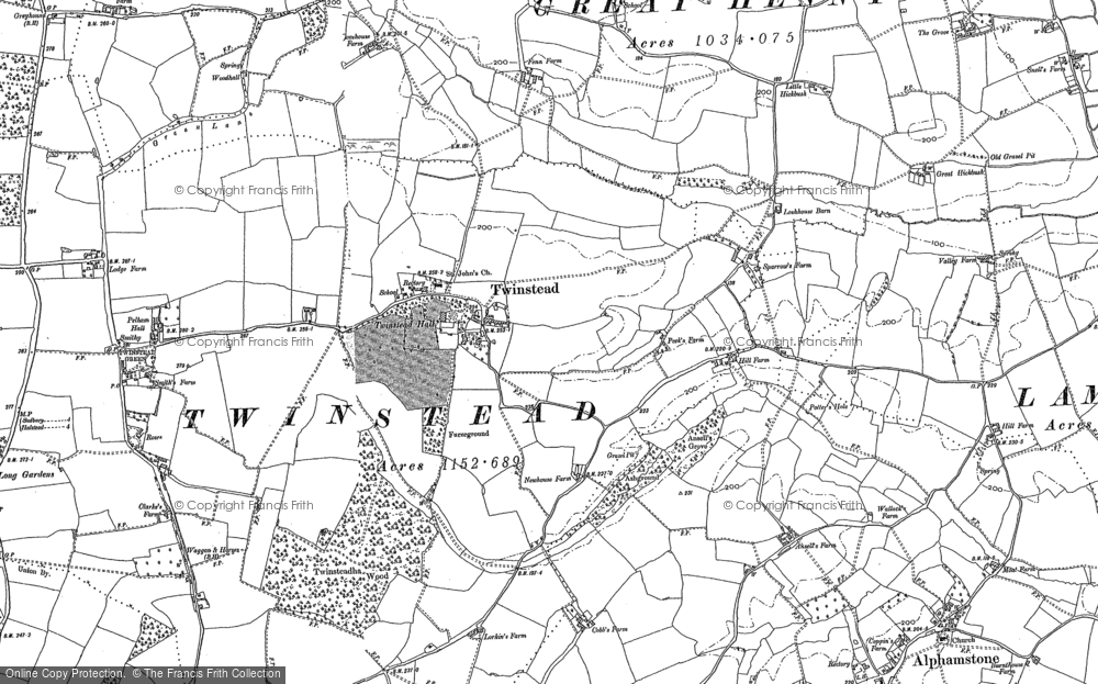 Old Map of Historic Map covering Twinstead Green in 1896