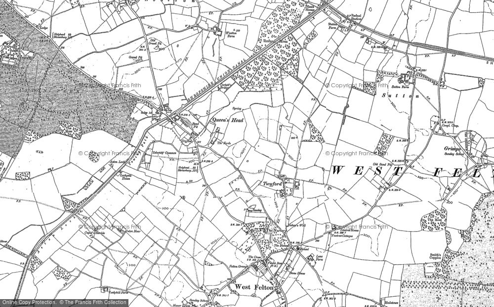 Old Map of Historic Map covering Queen's Head in 1875