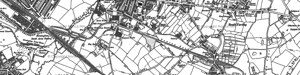 Old map of Tyseley in 1886