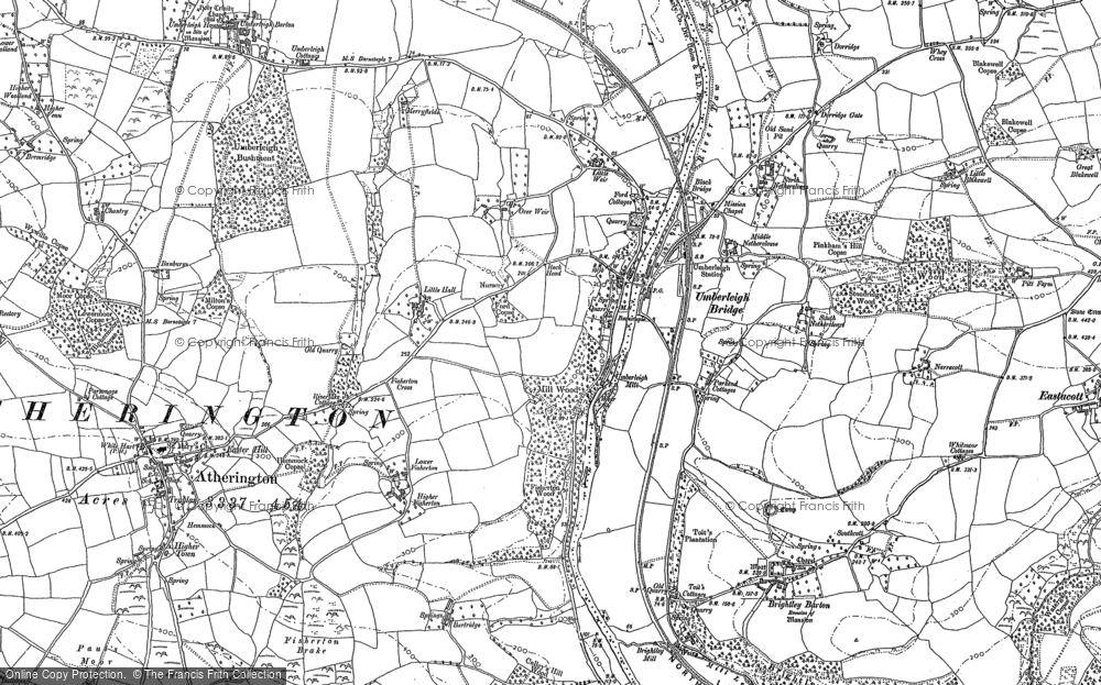 Old Map of Historic Map covering Brightley Barton in 1886