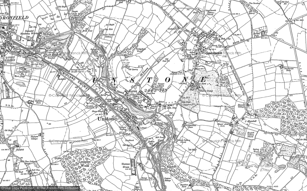 Old Map of Unstone, 1876 in 1876