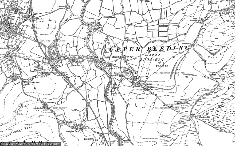 Old Map of Historic Map covering Beeding Hill in 1875