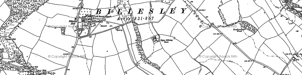 Old map of Upper Billesley in 1885