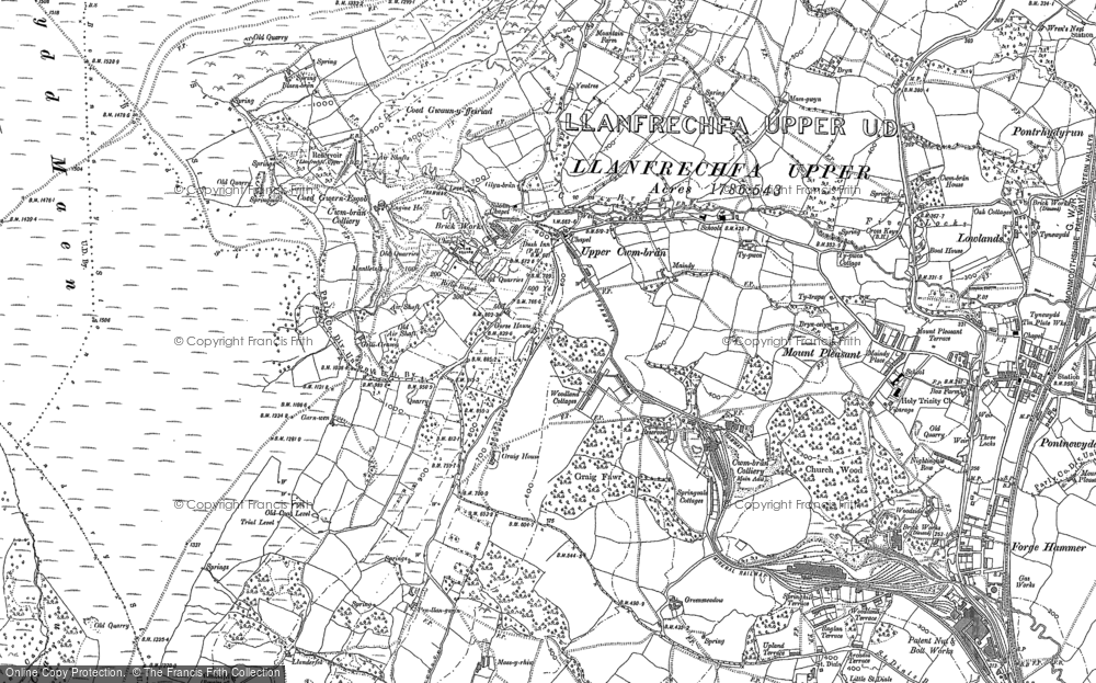 Old Map of Historic Map covering Blaen Bran Resrs in 1899