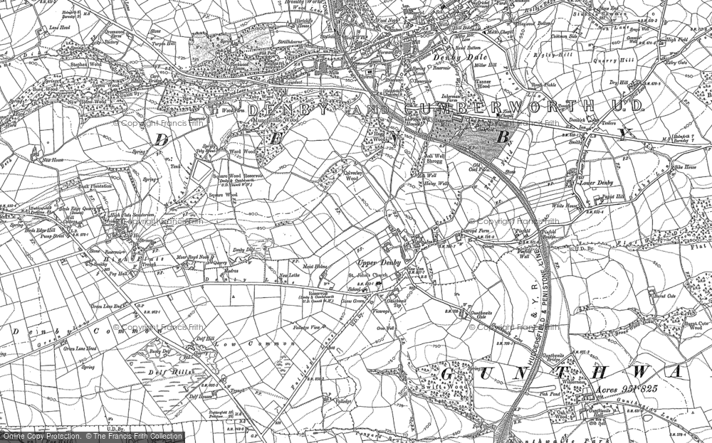 Old Map of Upper Denby, 1891 in 1891