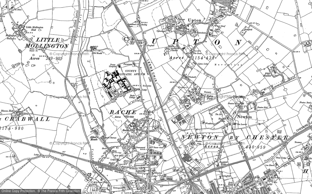 Old Map of Historic Map covering Upton Heath in 1898