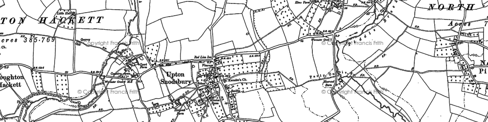Old map of Upton Snodsbury in 1884
