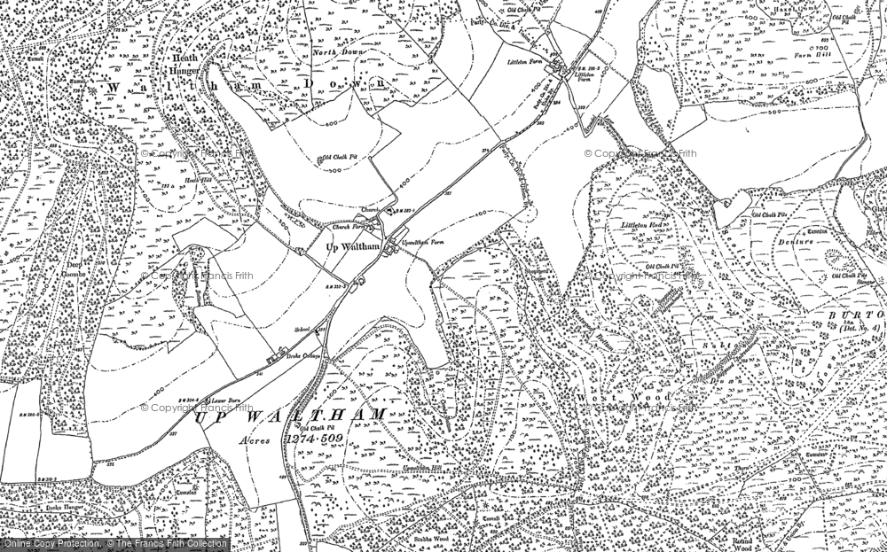 Old Map of Historic Map covering Burton Down in 1896